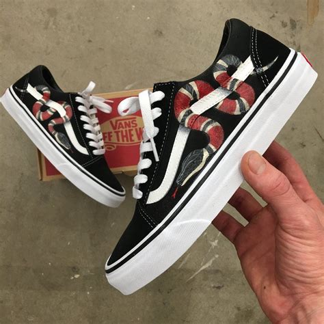 gucci vans old skool custom painted gucci snake shoes|Gucci barbie shoes.